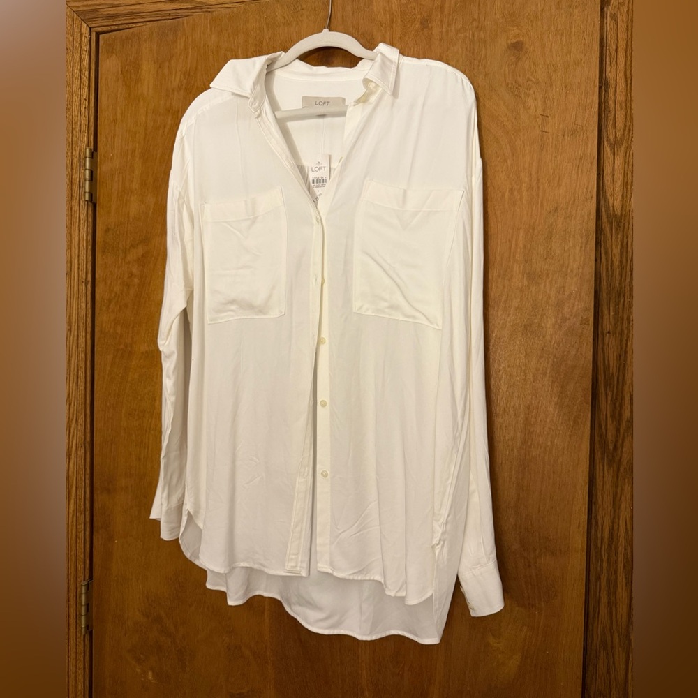 LOFT Cream Button-Up Blouse